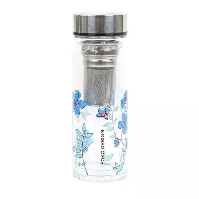 THEIERE EN VERRE DOUBLE PAROI GARDEN PAR'TEA 350 ML avec fleurs bleues