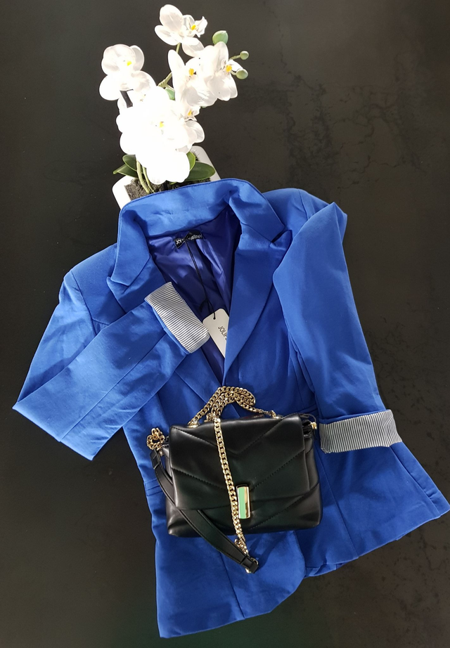 Veste blazer à épaulette Jolifly &amp; Justine Y Bleu roi Taille S