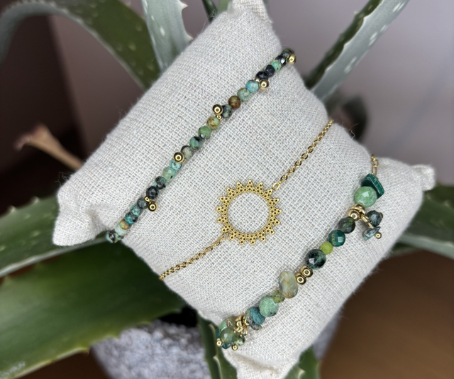Bracelets perles/vert/soleil 