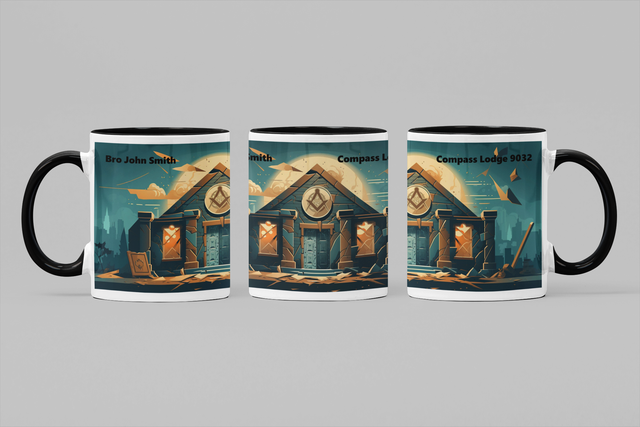 Custom Masonic Black Mug - Temple Design
