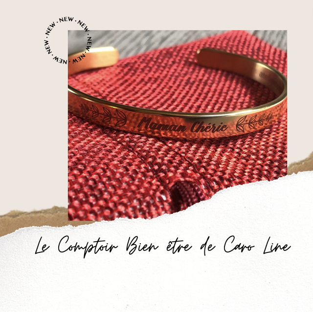 Bracelet joncs gravés avec message "  Maman  Chérie "