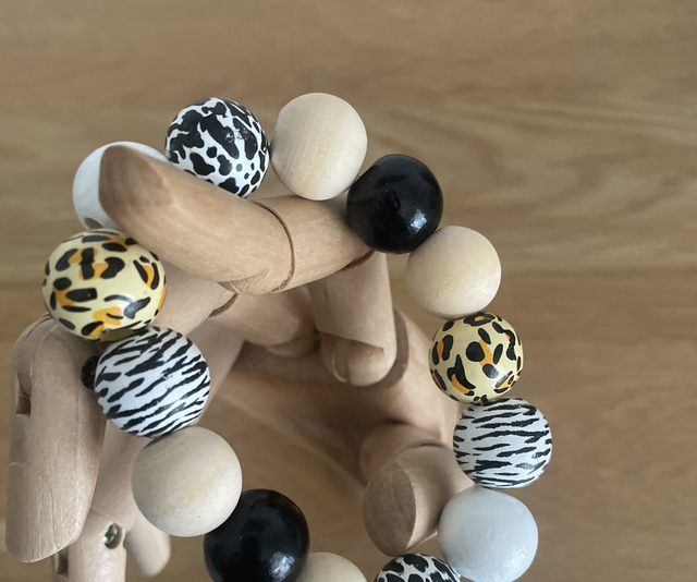 Bracelet perles en bois imprimer animal sauvage 