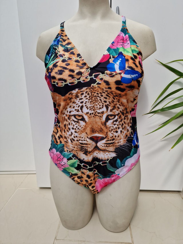 Maillot De Bain Une Piece Leopard Papillons Chaines Multicolore Taille 3XL (48-50)