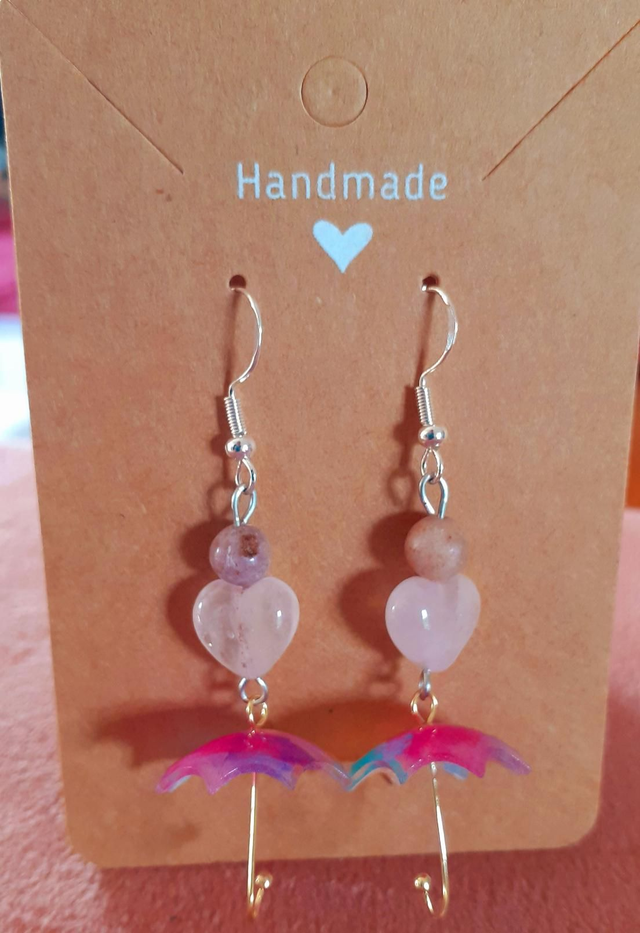 Boucles d'oreilles parapluies 🌂 quartz rose 