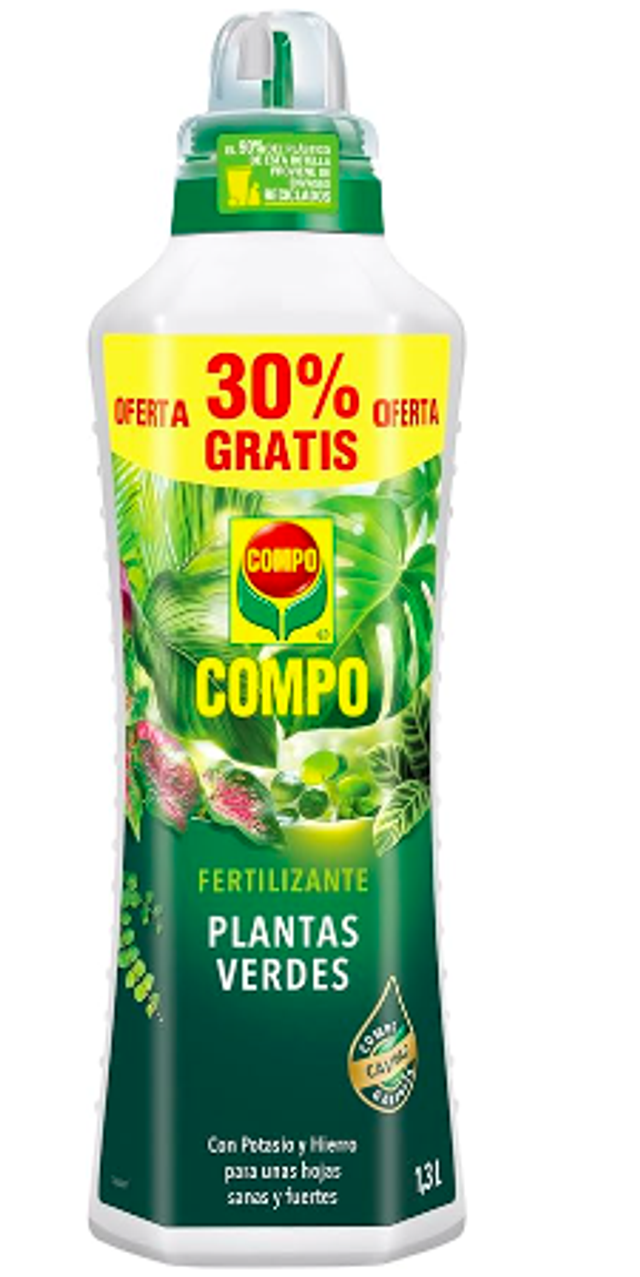 OMPO Fertilizante de plantas verdes para plantas de interior, balcón y terraza, Fertilizante líquido con extra de potasio y hierro, 1,3 L