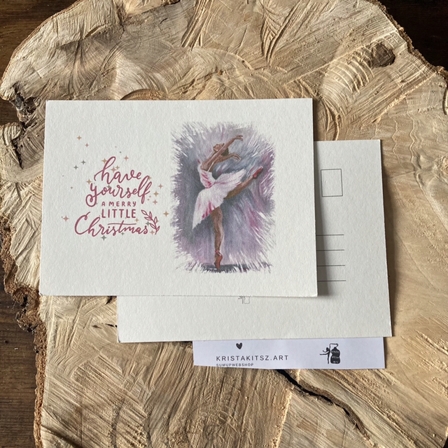 Kerst Postkaart Ballet Roze | zonder envelop | platte ansichtkaart kerstkaart 