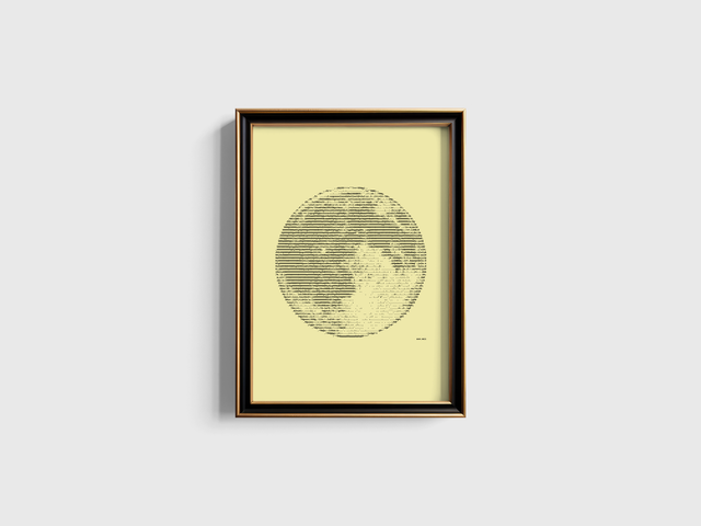 A3 Schreibmaschinenbild Mond in Schwarz auf Elfenbein