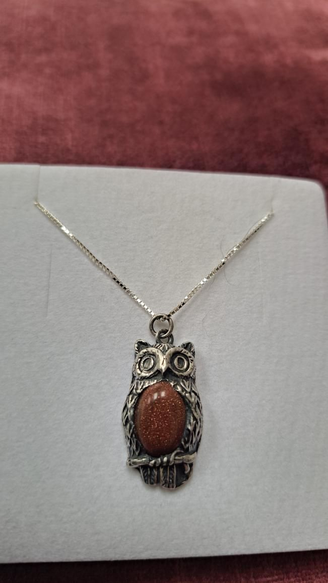 Silver Owl pendant with Gold Stone.