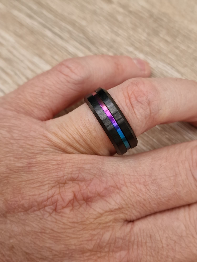 Bague Acier Inoxydable Noir Et Caméléon Multicolore
