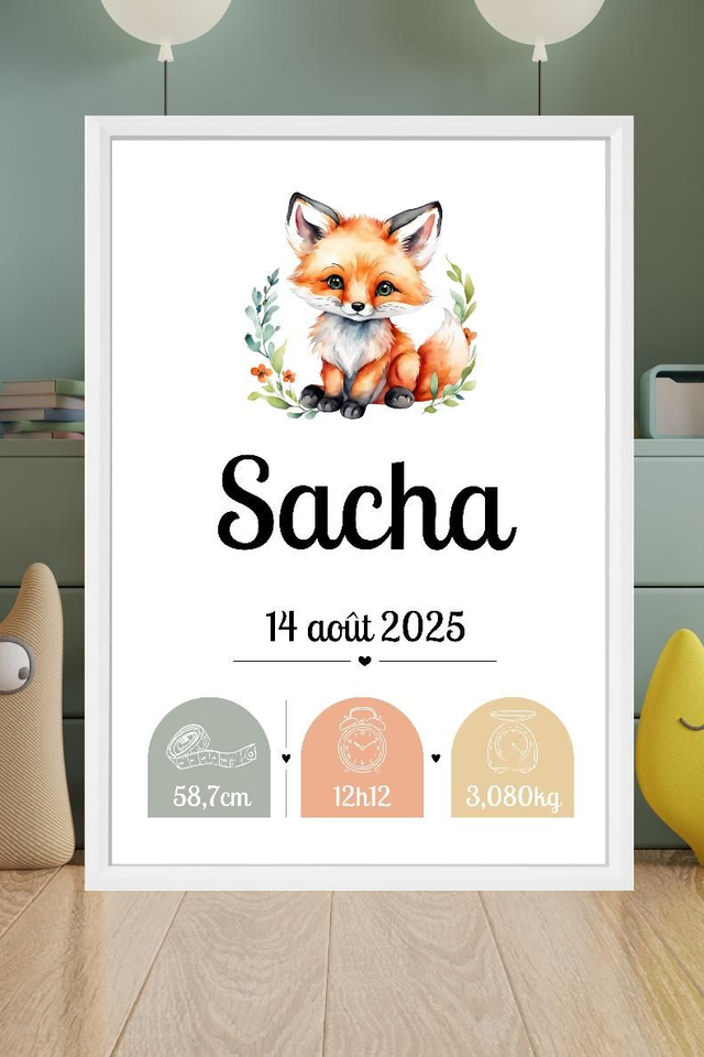 Toile de naissance personnalisée encadrée – Cadeau de naissance unique – Décoration chambre bébé – Souvenir doux et poétique