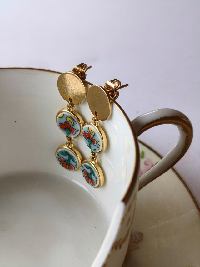 Boucles d&#039;oreilles pendantes - porcelaine Limoges - Haviland - no.1