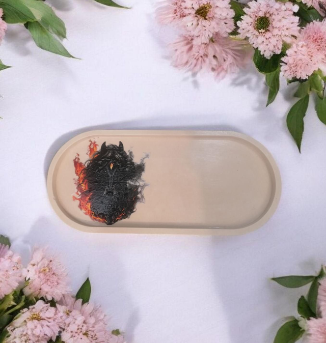 Grand plateau artisanal stickers cheval noir 