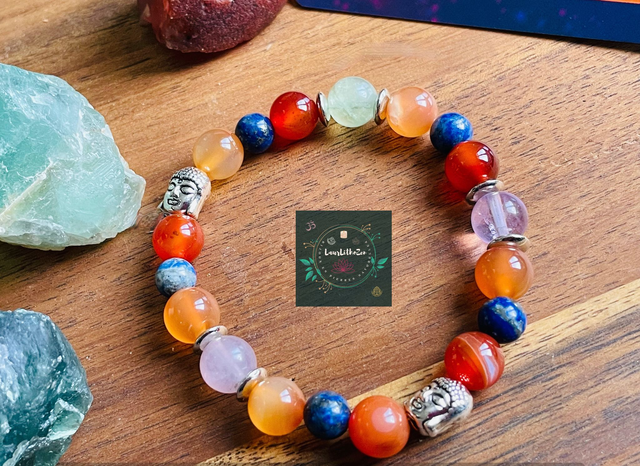 🍁🌈💦Bracelet en Cornaline- Fluorine et Lapis Lazuli  