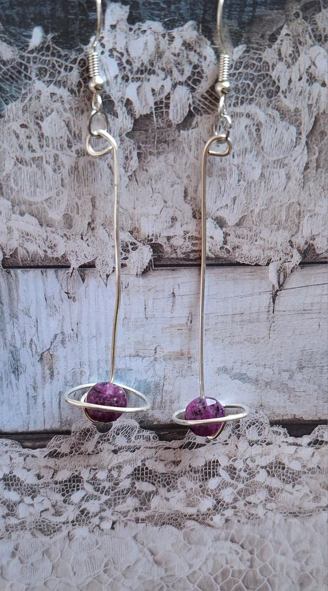 Saturns love in silver with faceted charoite, two earrings