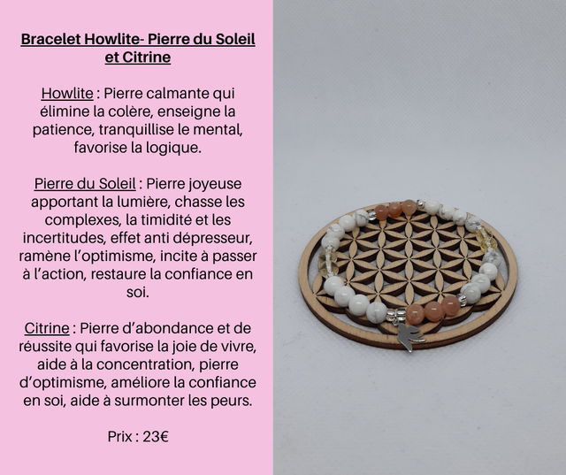 146- Bracelet Howlite- Pierre du Soleil et Citrine