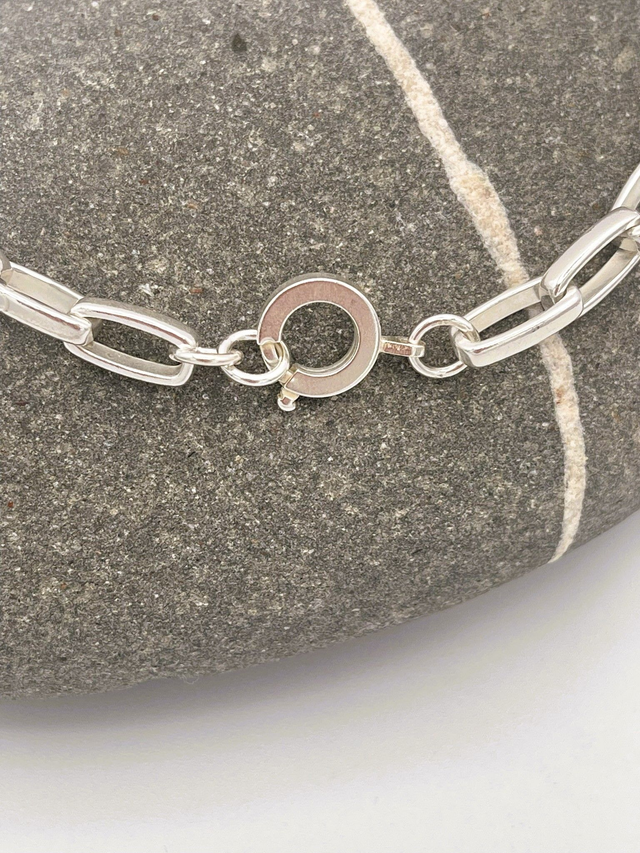 Heavy sterling silver paperclip statement bracelet
