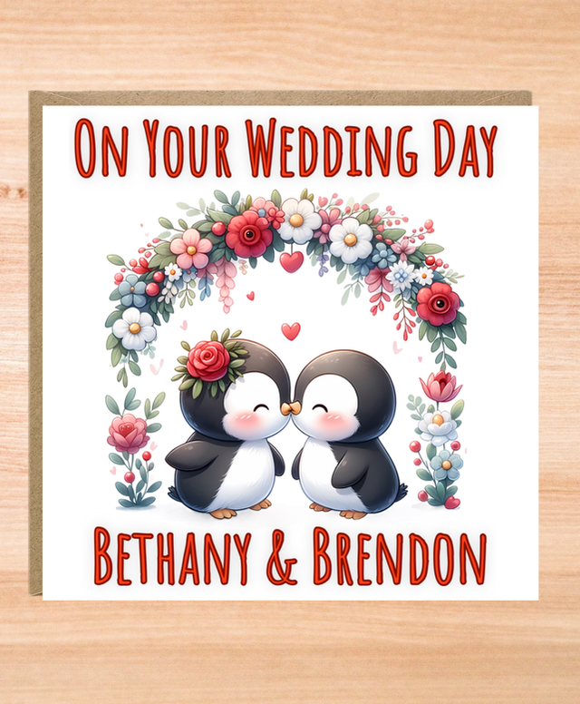 Personalised Penguin Wedding Day Card