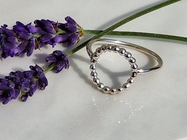 Halo Ring - 925 recycled Silver Beaded texture Halo &amp; plain polished band - approximate 1.5mm ring band . Halo size is approx 14mm Dia (2)