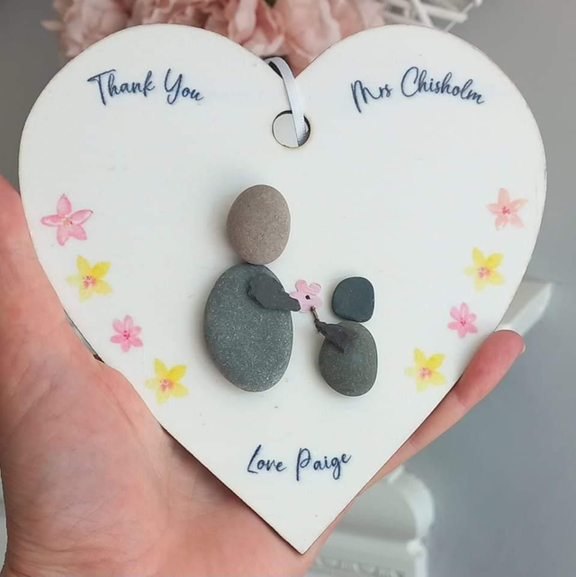Thank you, teacher, hanging heart with pebble art