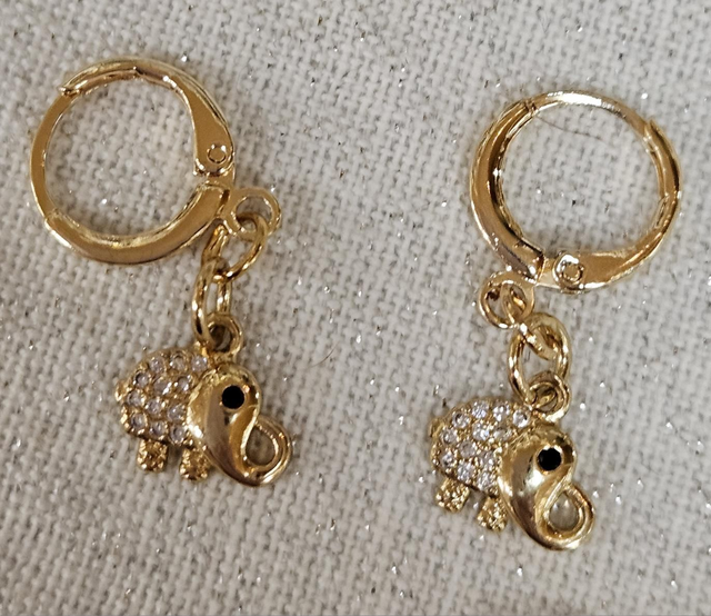 Crystal elephant gold plated hoops 