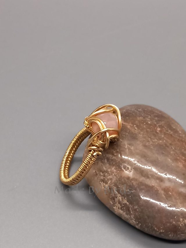 Fancy Jasper Stone Brass Wire Weave Wrap Ring