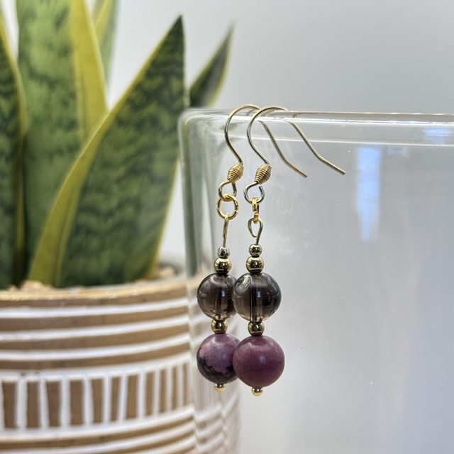 Boucles Quartz fumé &amp; Rohdonite