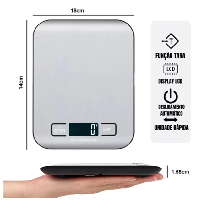 Balança digital 01 até 10kg aço inox SQ4428