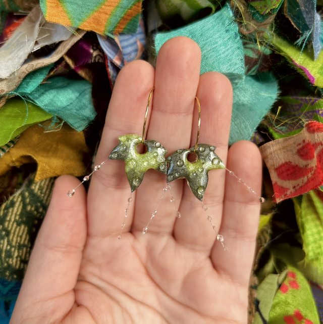 Ivy Leaf and Water Droplet Earrings 
