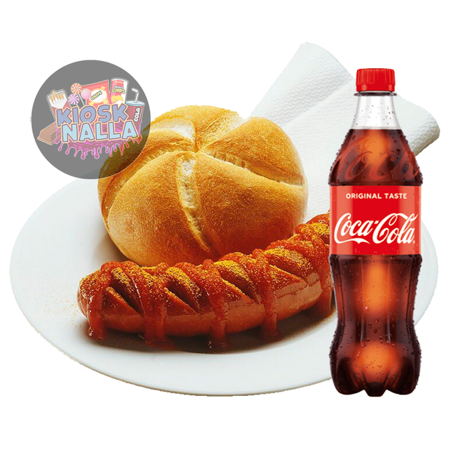 Currywurst mit Brötchen & Cola