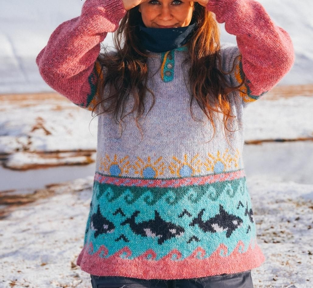Hand Knitted Teal Blush Whale Sweater