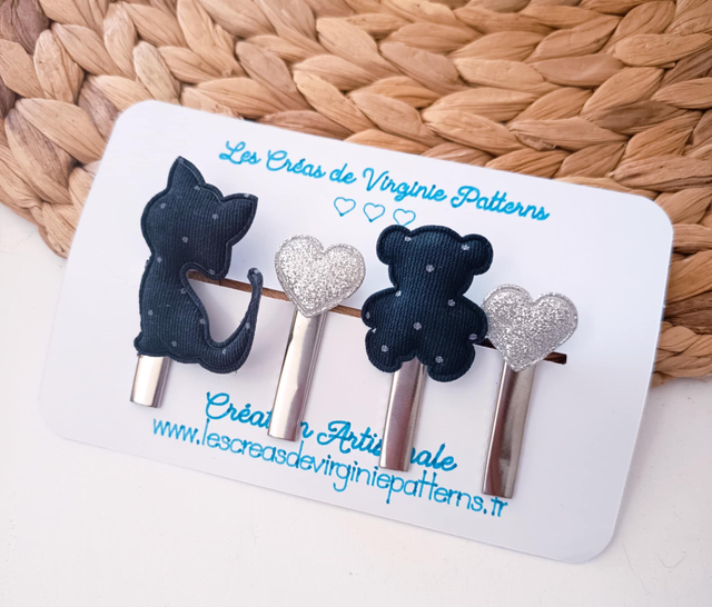 Barette Cheveux fait main, pinces Noir et Argenté &quot; Collection Printemps &quot;  
