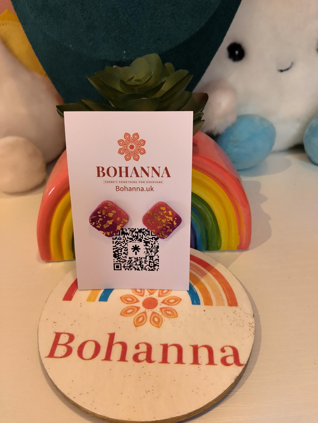 Handmade clay Purple &amp; Gold Foil Stud Earrings