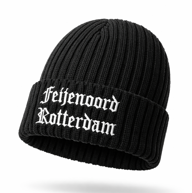 Feijenoord Rotterdam rib muts - Zwart met omslag