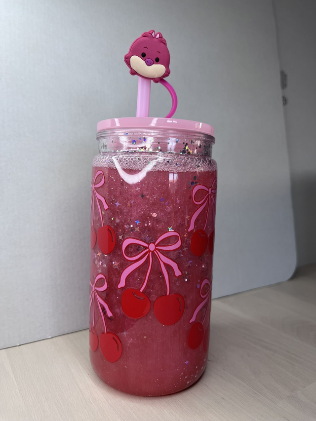 CANETTE GOBELET BOULE A PAILLETTE  CERISE RUBAN 