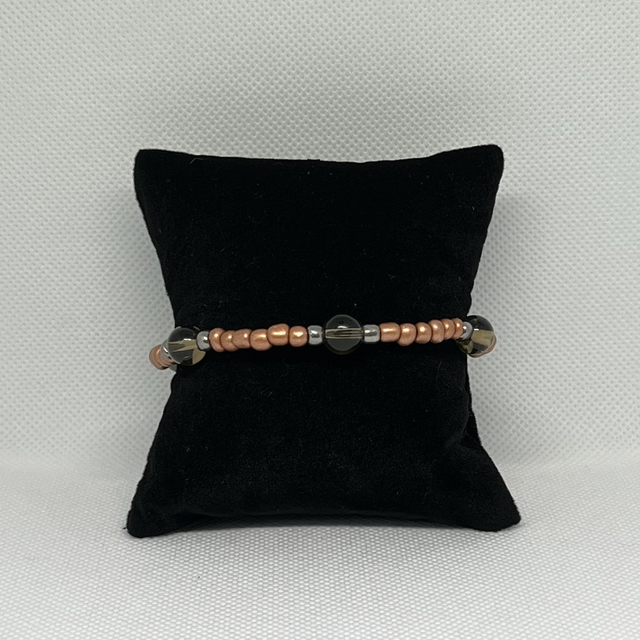Bracelet en perles rocailles cuivres et argents - Perles de verres marrons