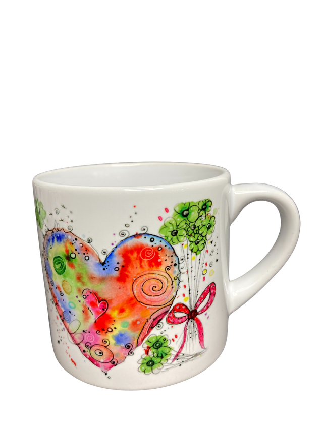 Keramiktasse "Herz mit Klee"