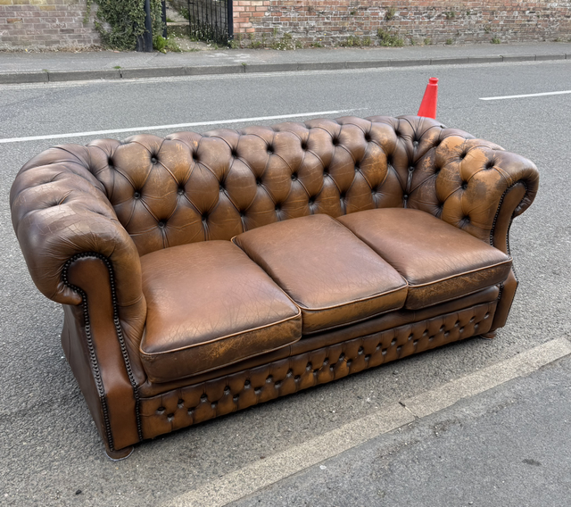 3 Seater Tan Leather Chesterfield