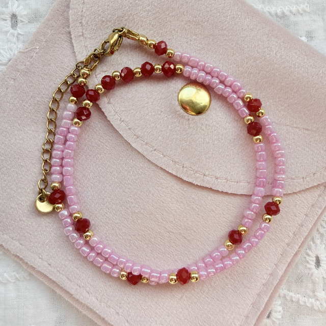 JULIETTE - Pink &amp; Red Beaded Choker Style Necklace