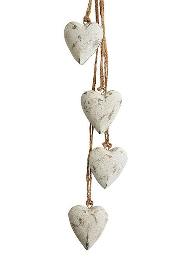 Antique White Carved Wooden Hearts Garland