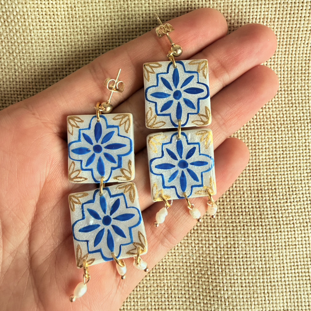 ADRIANA - Blue and White Portuguese Tile Earrings