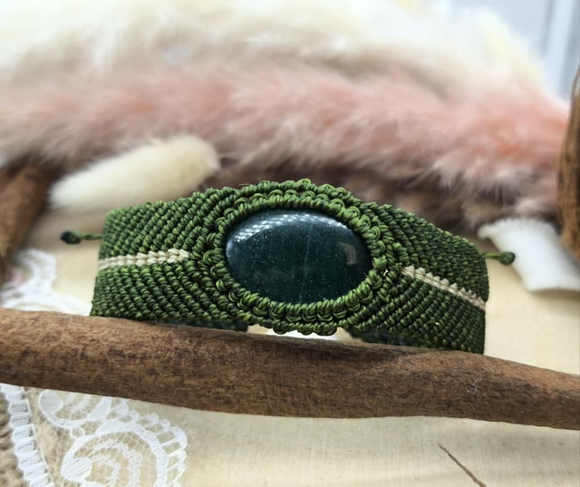 Bracelet unisexe tissage chevron bicolore aventurine