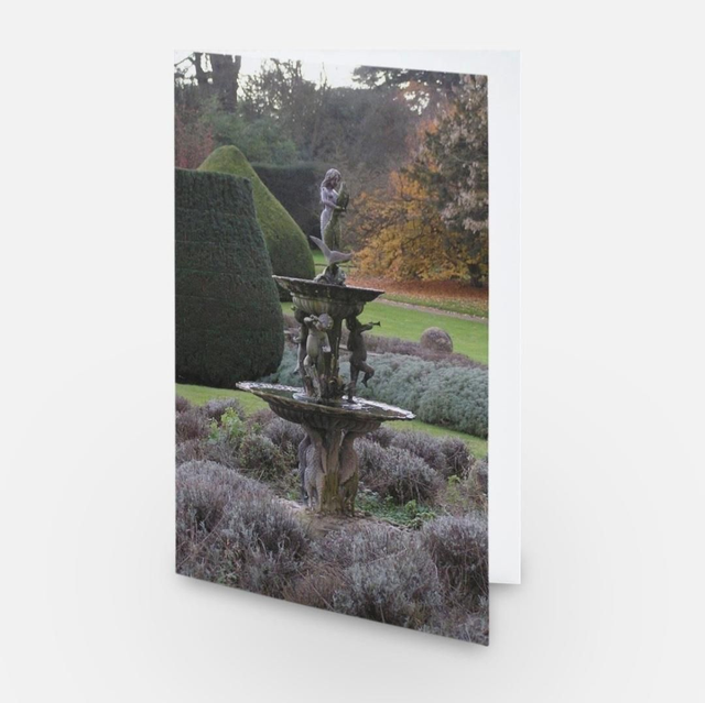 Harlaxton Manor Gardens icy fountain greeting card