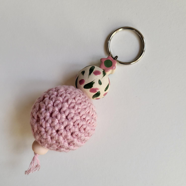 Chunky Bead Keyring or Bag Charm - Pink