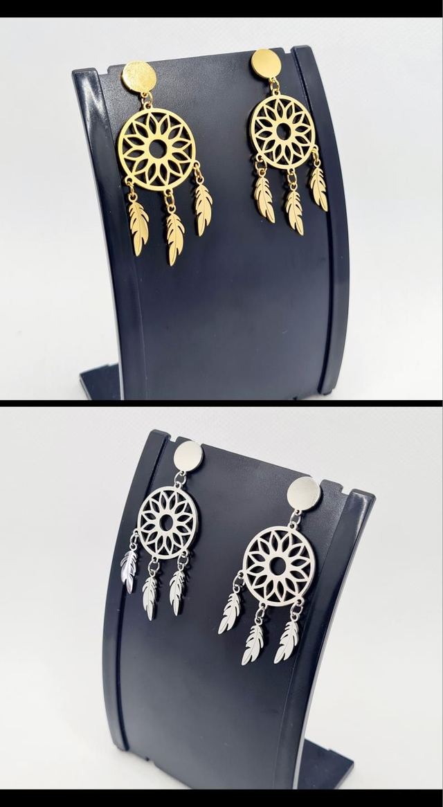 Boucles d'oreilles attrape-rêves "Sumatra" en acier inoxydable or et argent 