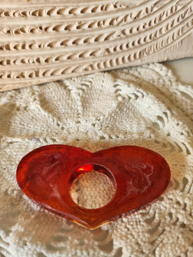 Bague de lecture résine cœur rouge orangé