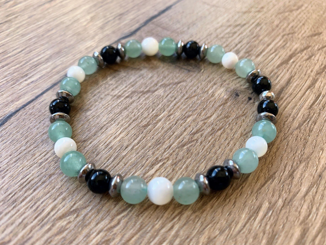 Bracelet Aventurine Verte, Tourmaline et Nacre - Perles de 6mm