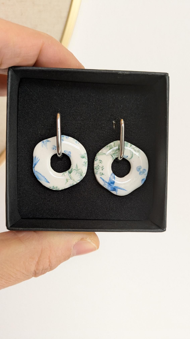 Boucles d'oreilles en pâte polymère - effet porcelaine 