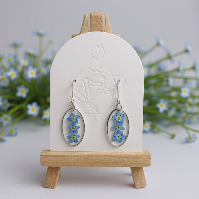 Forget-Me-Not Oval-Shaped Earrings, Sterling Silver-Plated Hooks