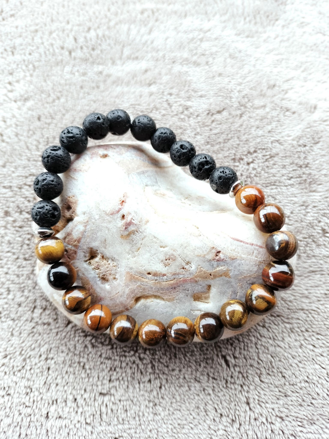 Bracelet homme Pierre de lave et Oeil de tigre