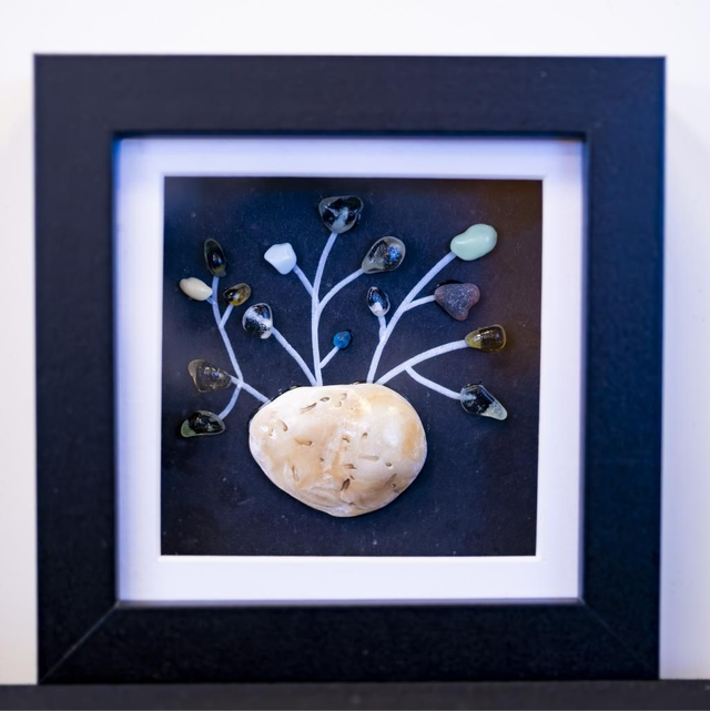 Sea Glass Art Plant 10x10cm Framed.